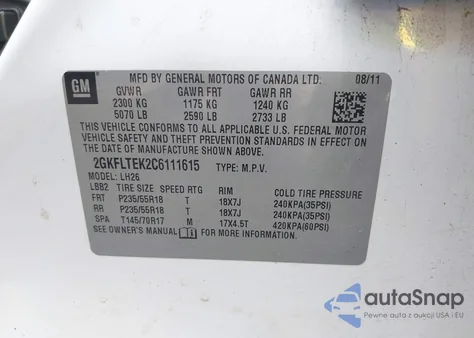 2012 GMC Terrain Sle-2 из США, поврежденный, VIN 2GKFLTEK2C6111615